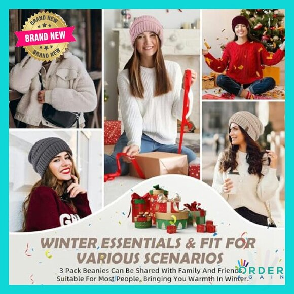 Satin Lined Slouchy Beanie Set Classic Oversized Winter Hat Chic - Picture 8 of 8